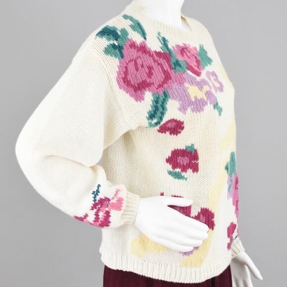 Vintage Cream Floral Cottagecore Chunky Knit Sweater NWT Women's Medium - Picture 5 of 10